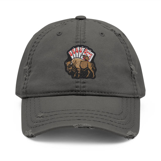 Royal Flush Bison Embroidered Dad Hat — Distressed Buffalo Bills Cap
