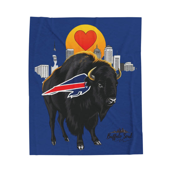 Buffalo Football Mascot Skyline Plush Blanket — Buffalo Bills Fleece for Fans