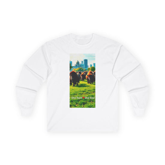 Buffalo Cityscape Long Sleeve Tee — “One Team One Side” Graphic