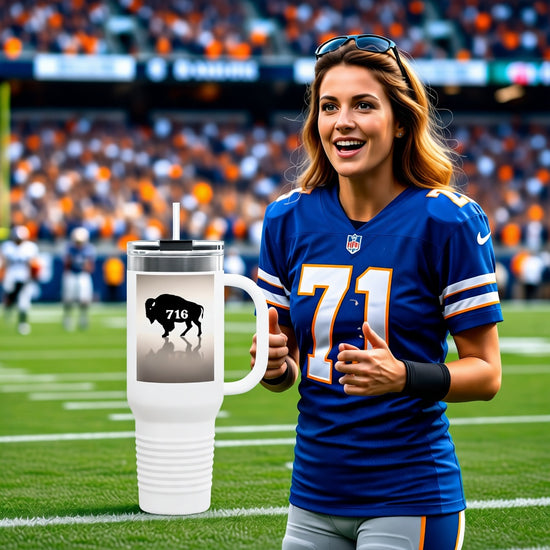 716 Area Code 40oz Insulated Travel Mug — Large Stainless Steel Tumbler for Buffalo Fans